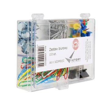 Zestaw biurowy spinacze pinezki klipy Victory Office 153 sztuki