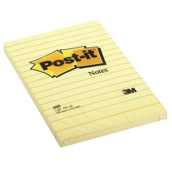 Karteczki samoprzylepne w linie 102x152mm Post-it 3M żółte 660