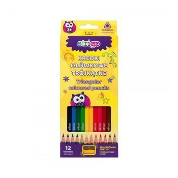 Kredki ołówkowe Strigo 12 kolorów trójkątne z temperówką