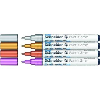 Marker akrylowy Schneider Paint-It Metallic 2mm 4 kolory (srebrny złoty miedziany fioletowy)