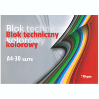 Blok techniczny kolorowy A4 170g 30 kartek Elite Kreska