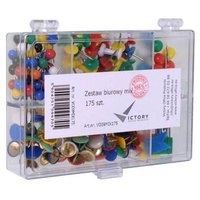 Zestaw biurowy pinezki szpilki chorągiewki Victory Office 175 sztuk
