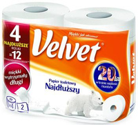 Papier toaletowy Velvet najdłuższy 2 warstwowy biały 4 sztuki